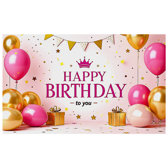 Pink Themed Happy Birthday Banner with Crown Element Party Decoration Backdrop for Birthday Parties Photography Props and Home Decorations