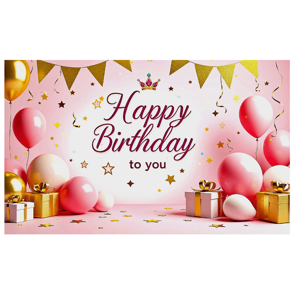 Pink Themed Happy Birthday Banner with Crown Element Party Decoration Backdrop for Birthday Parties Photography Props and Home Decorations