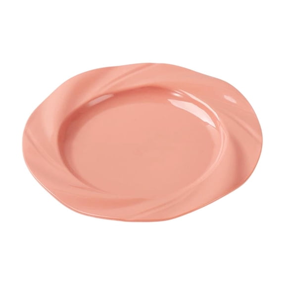 Pink Thickened Plastic Dinner Plate Ceramic-Like Style Heat Insulation Stackable Design For Breakfast And Restaurant Use Round Serving Dish Measuring 7.76X7.76 Inches