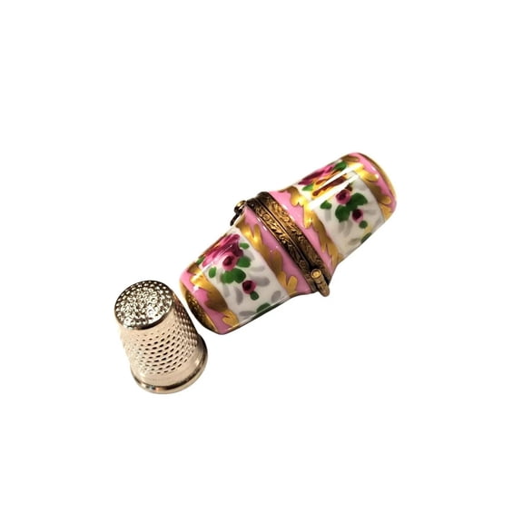 Pink Thimble Holder Porcelain Limoges Trinket Box Limoges Box Porcelain Figurine
