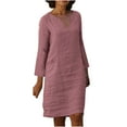 thumbnail image 1 of Pink Thin Plain Lounge Dress for Women Fall Summer Long Sleeve Vneck Faux Gauze Linen Midi Knee High Loose Fit Dress Ladies 2025 Clothing Trendy Y2K XXL, 1 of 1