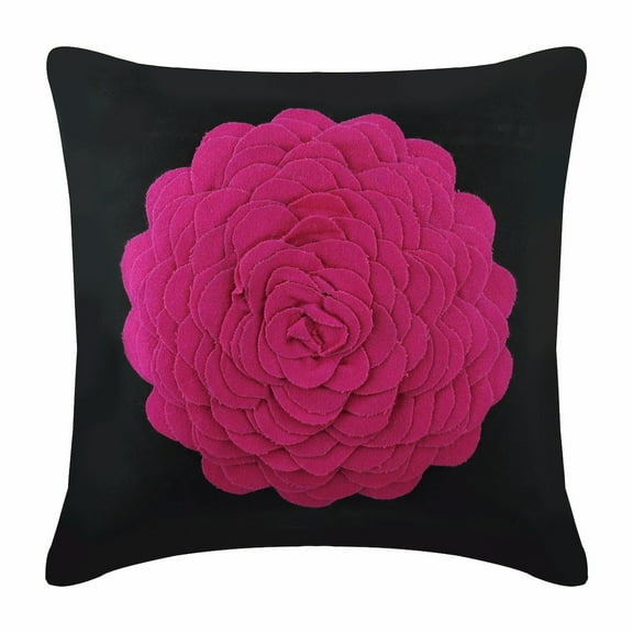 Pink Throw Pillow Cover Couch, 3D Felt Fuchsia Origami Flower Applique Pillow Cover, Throw Pillow Cover 14x14 inch (35x35 cm), Faux Suede Pillowcase, Floral - Hot Pink Rose