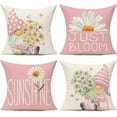 thumbnail image 1 of Pink Throw Pillow Covers 16x16 Set of 4 Outdoor Spring Summer Decorative Cushion Cases Home Décor Decorations for Patio Couch Chair Sofa,Daisy Floral Gnomes, 1 of 5