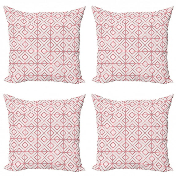 Ambesonne Pink Throw Pillow Cover 4 Pack, Vintage Triangles, 16", Pink and White