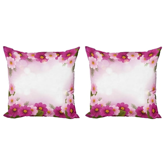 Ambesonne Pink Throw Pillow Cover 2 Pack, Romantic Daisies Framework, 18", Pink Pale Pink Green