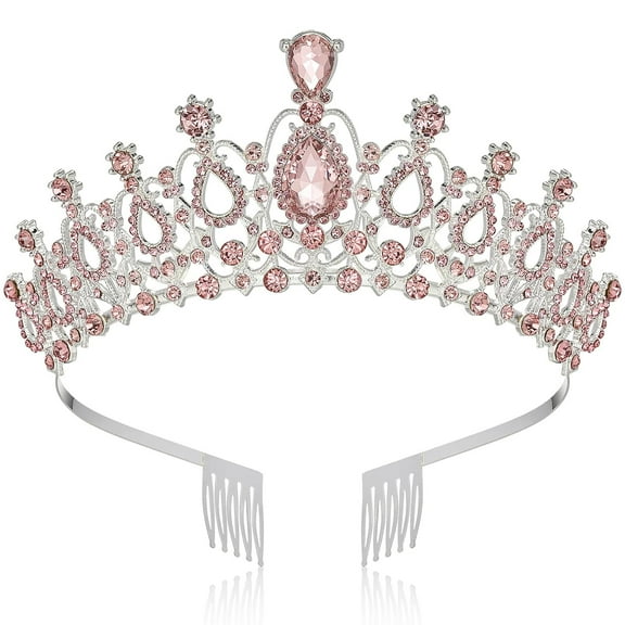 Pink Tiaras and Crowns for Women Girls Crystal Princess Crown with Combs Elegant Queen Tiara Hair Accessories for Birthday Wedding Prom Pageant Halloween Christmas Cosplay
