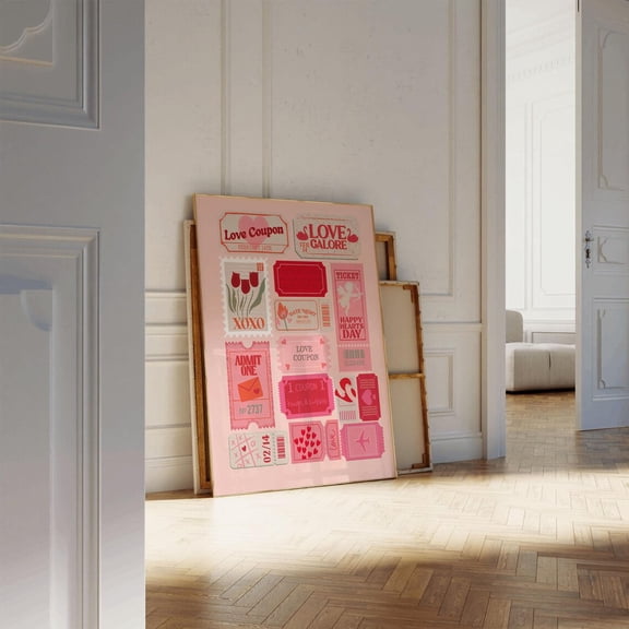 Pink Ticket Stub Poster, Preppy Room Art, Unframed Paper Poster 8x10in