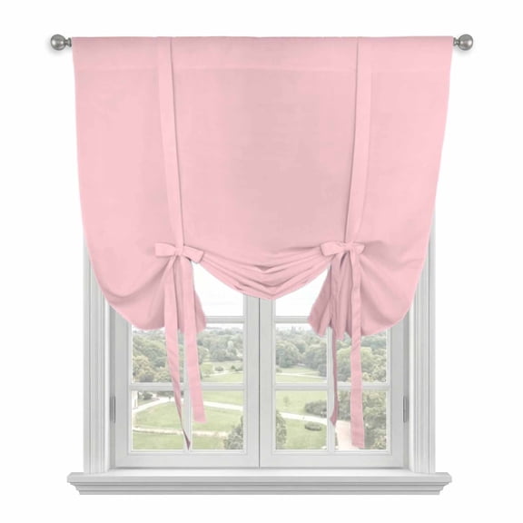 Pink Tie Up Curtains for Kitchen Windows,Adjustable Rod Pocket Valance 54 Inch Long, Farmhouse Pink Decor Window Treatment Balloon Roman Blind Shade, 42" x 54"