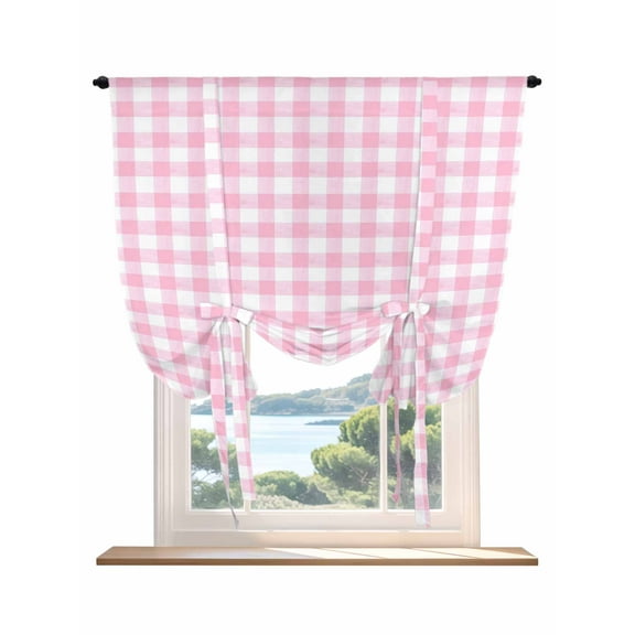 Pink Tie Up Curtains for Windows 45 Inch Length Balloon Curtains Kitchen Adjustable Balloon Window Shade Country French Rustic Buffalo Plaid Modern Art Tie Up Valance Bathroom Curtain Window 34"x45"
