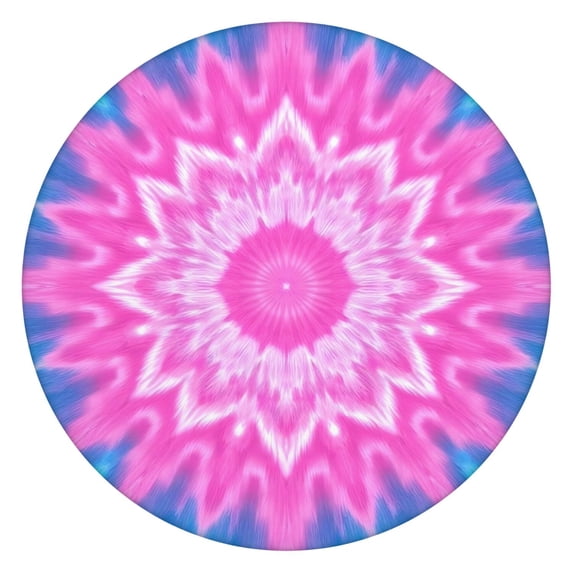 Pink Tie Dye Lotus Pattern Round Fitted Tablecloth with Elastic Edge,Dining Table Cover Waterproof,Outdoor Round Tablecloth for Camping,Dining,Indoor and Outdoor