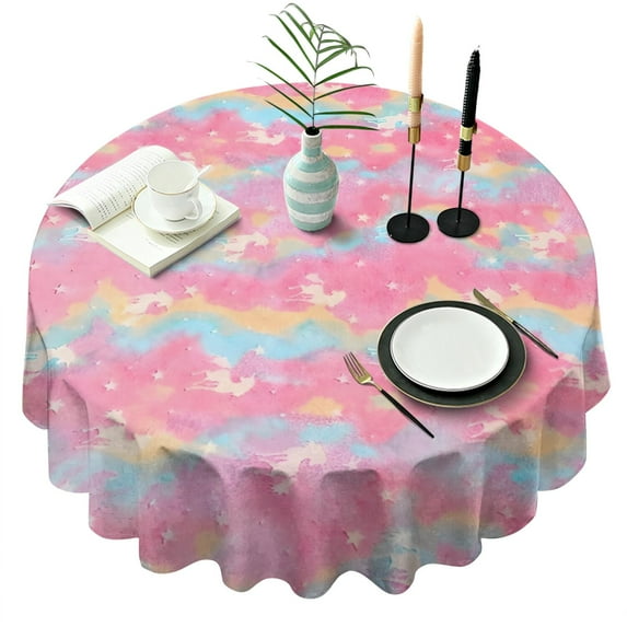 Pink Tie Dye Pattern Round Tablecloth 60"x60",Wrinkle Wipeable Table Cloth for Kitchen Dining Room Picnic Patio Party