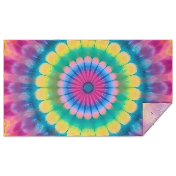 Pink Tie Dye Petal Mandala Pattern Rectangle Tablecloth 60"x102",Waterproof Polyester Rectangle Table Cloth, Wipeable Spillproof Polyester Tablecloth for Dining, Camping, Indoor and Outdoor