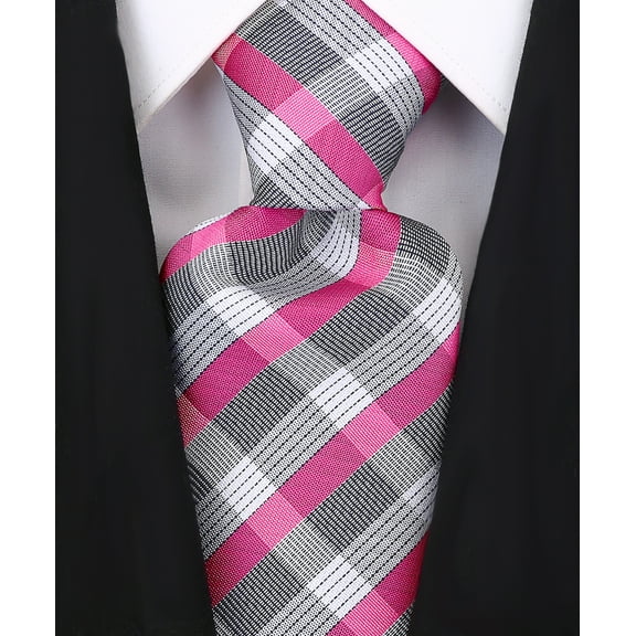 Pink Tie for Men | Plaid Necktie Pink and Gray Striped Ties | Corbatas Para Hombre Elegantes | Scott Allan Pink Tie for Him