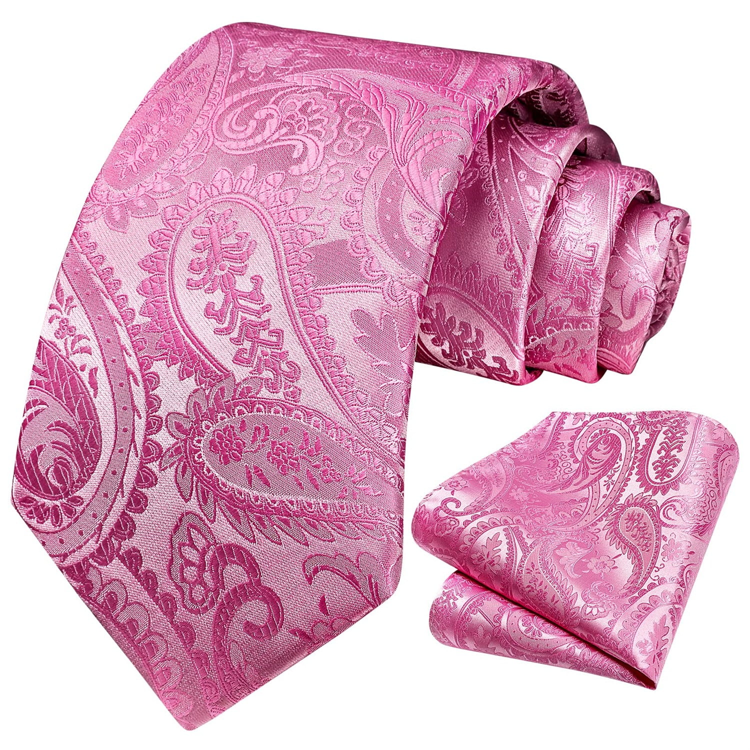 Pink Tie for Men Solid Paisley Floral Mens Ties Handkerchief Set Tuxedo