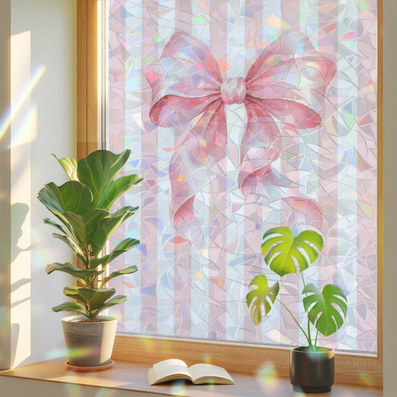 Pink Tied Bow Window Privacy Film Rainbow Static Cling Stain Glass ...