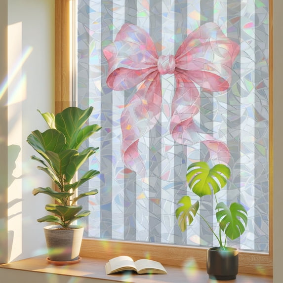 Pink Tied Bow Window Privacy Film Rainbow Static Cling Stain Glass ...
