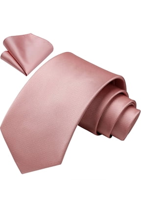 Pink Ties for Men Classic Satin Silk Necktie with Pocket Square Set for Wedding & Party
