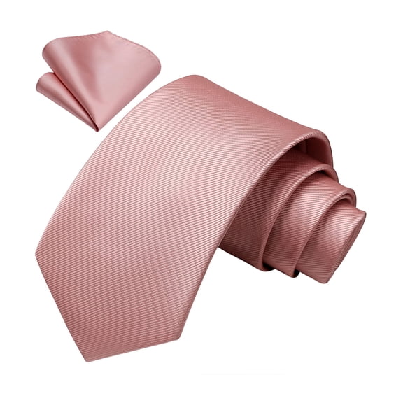 Pink Ties for Men Classic Satin Silk Necktie with Pocket Square Set for Wedding & Party