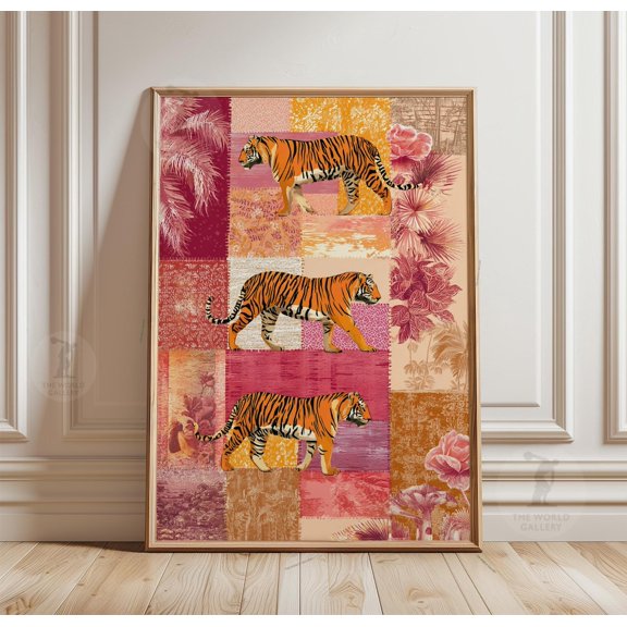 Pink Tiger Collage Jungle Botanical Poster Unframed Paper Print