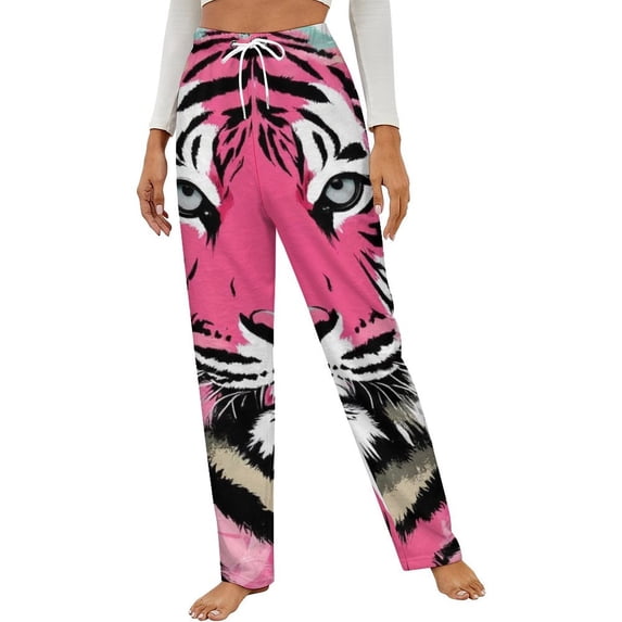 Pink Tiger Stylish Fierce Art Print Winter Female Pants Flannel High Waist Women Pants Lady Warm Straight Leg Plush Trousers