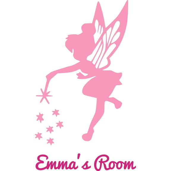 Pink Tinkerbell Customized Wall Decal - Custom Vinyl Wall Art - Personalized Name - Baby Girls Boys Kids Bedroom Wall Decal Room Decor Wall Stickers Decoration Size (30x15 inch)