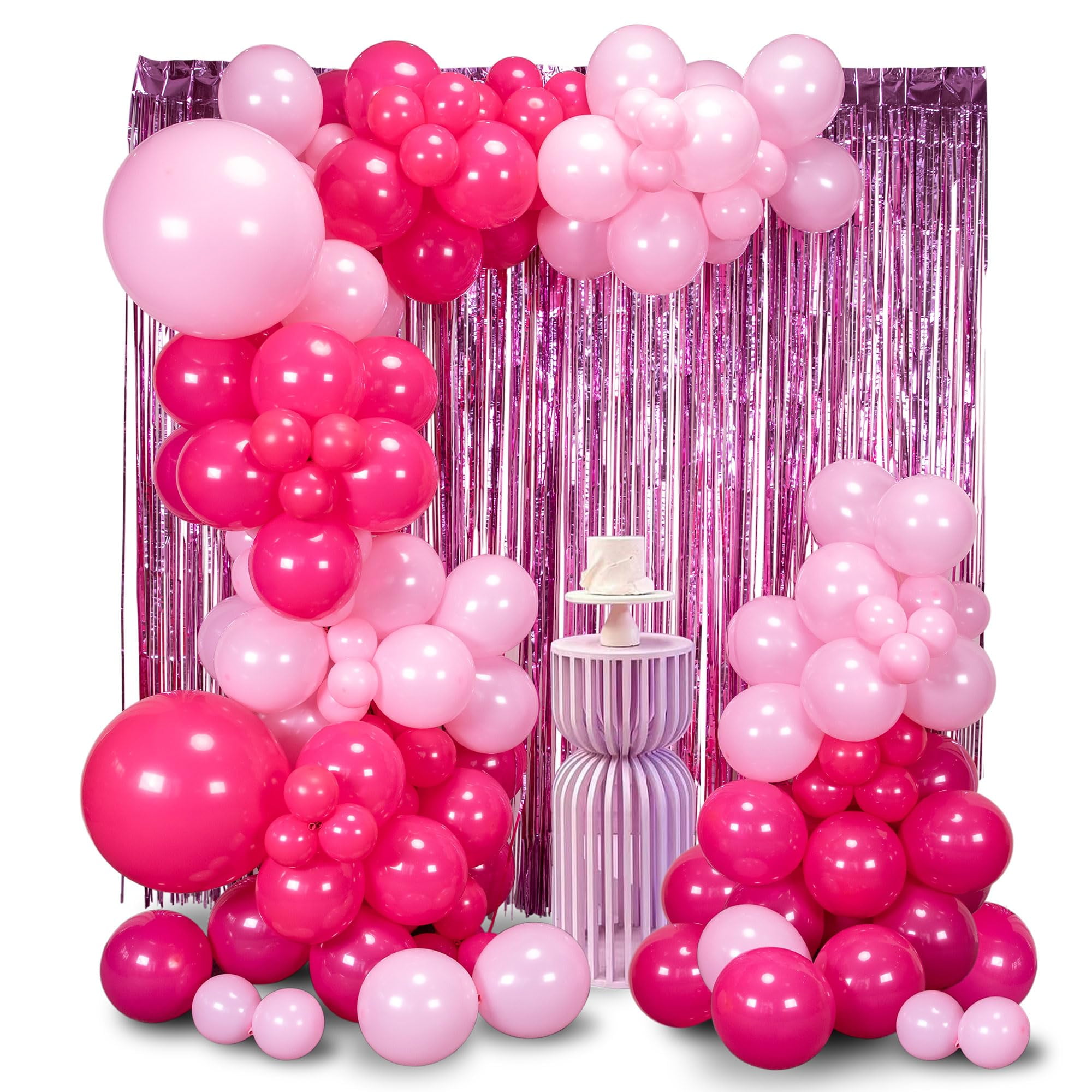 Pink Tinsel Curtain Balloon Garland Arch Kit - 144pcs Pink Glitter Foil 