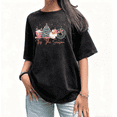 thumbnail image 1 of Pink Tis The Season Santa Christmas Graphic Tee T-Shirt Print Top Washed Short Sleeve Round Neck Black S-2XL Plus Size, 1 of 5