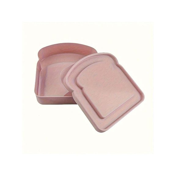 Pink Toast-Shaped Reusable Plastic Lunch Box With Lid, Microwave & Dishwasher Safe