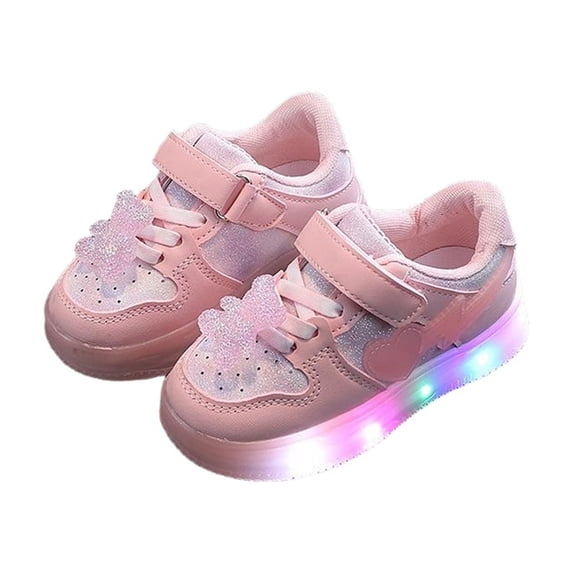 Pink Toddler Girls Light Up Sneakers Bear Print Breathable Soft Sole Luminous Athletic Shoes Casual Comfortable Sport Wear