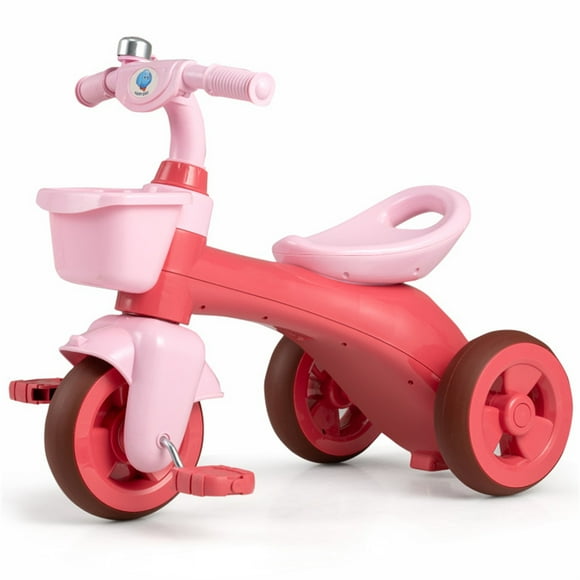 Pink Toddler Tricycle for 3-5 Years Old  Stable Triangular Design with Front and Rear Storage Baskets, Lightweight and Safe Kids Bike