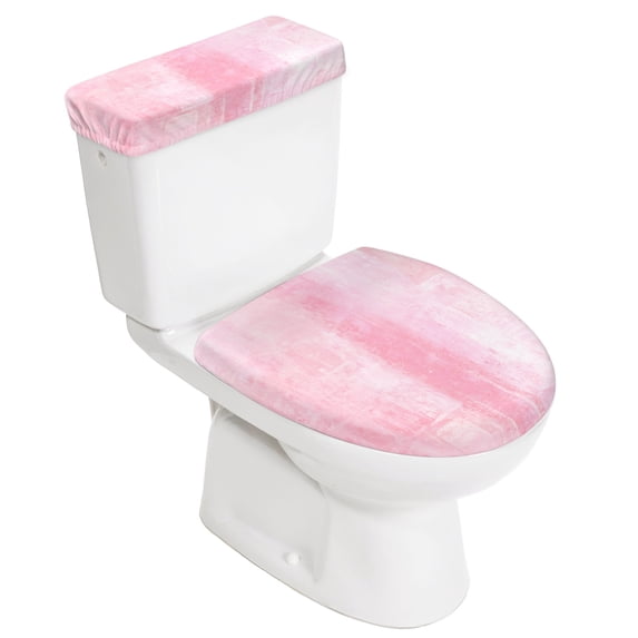 Pink Toilet Lid Cover and Tank Cover Set, Pink 2pc Stretch Toilet Lid Seat Covers for Bathroom Washable Protector with Elastic Edge for Standard & Elongated Toilets