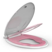 Pink Toilet Seat Elongated,Toilet Seat with Toddler Seat Built in, Potty Training Toilet Seat Elongated Fits Both Adult and Child, with Soft Close, Easy Install and Clean - Elongated White and Pink