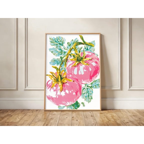 Pink Tomato Botanical Print Painterly Garden Vegetable Wall Art Kitchen Decor, Unframed Paper Print