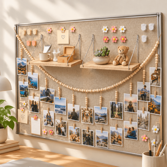 Pink Tones 48-Piece Desktop & Cubicle Organizer Set with Shelves, Photo Display, and Fasteners