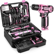 Pink Tool Kit Box Drill Set DEKOPRO Home Mechanic Toolbox with 12V Power Cordless Drill Hand Repair Tools Sets Combo Kits Storage Organizer Drawer Case for Men & Women