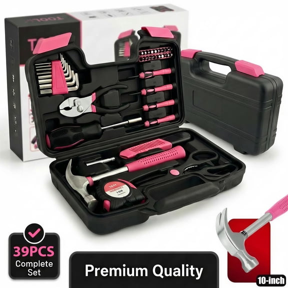 Pink Tool Kit | Includes Screwdriver, Utility Knife, Scissors, Tape Measure