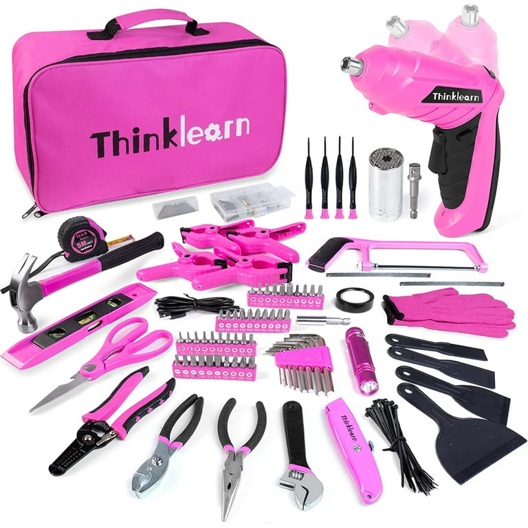 Pink Tool Set, 205 Piece Home Tool Kit with Electric