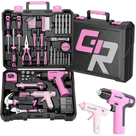 Pink Tool Set Drill Set, 188PCS Tool Kit For Home with Pink Cordless Drill Power, Hand Tool Kit for Women, Basic Household Auto Car Repair Tool Box for Men, Portable Storage Box Tools Sets