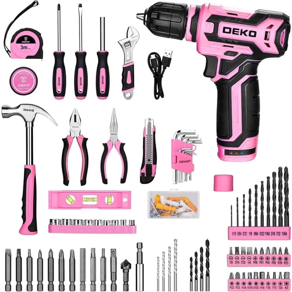 Pink Tool Set: Tool kit with 12V Cordless Drill Set for Women Home Hand Repair Tools Sets Drills Case
