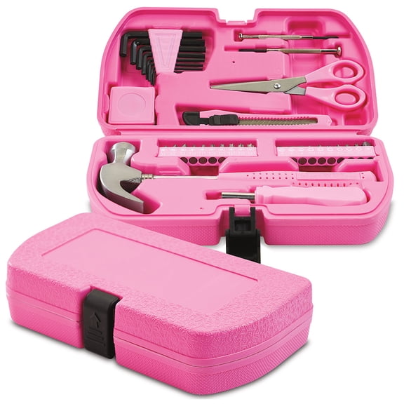 Pink Tool Set in Carry Case - 35 Pieces Including Hammer, Wrench, Screwdriver in Plastic Case