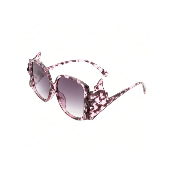 Pink Tortoise Cat Eye Sunglasses - 3D Detail Gradient Purple Lens UV Protection Trendy Eyewear for Women Vacation