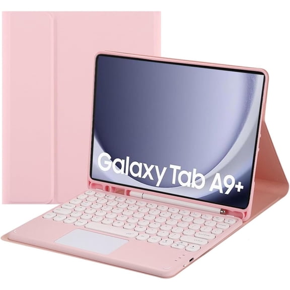 Pink Touch Bluetooth Keyboard Protector Case for Tab A9+Plus 11 Inch Tablet, Folio Cover with Built-in Pen Holder