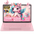 thumbnail image 1 of Fsjun 15.6" Pink Laptop,Win11 Pro,Intel 11th Gen N95(Up to 3.4GHz),16GB RAM 512GB NVMe,1920x1080 IPS Display, Backlit Keyboard,Fingerprint Sensor,5800mAh Battery,WiFi 5,Student & Business, 1 of 8