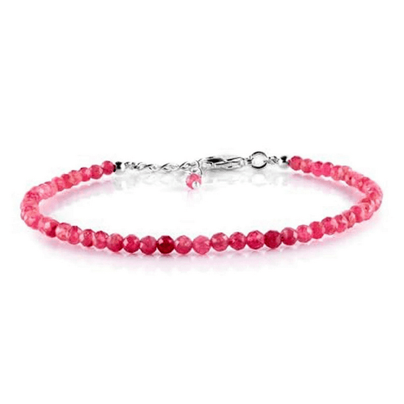 Pink Tourmaline 3mm Round Shape Faceted Cut Beads 7 inch Adjustable Silver Plated Clasp Bracelet for men, women, unisex. Link Chain Stacking Bracelet.|LINK_05562
