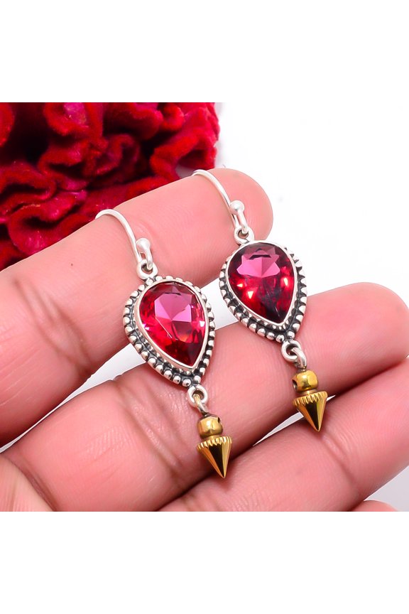 Pink Tourmaline 925 Sterling Silver Two Tone Arrow Head Earring 1.95 Sku7, Handmade Jewelry, Dangle Earring