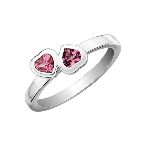 Pink Tourmaline Double Heart Ring 2/5 Carat (Ctw) in Sterling Silver
