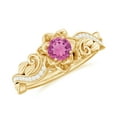 thumbnail image 1 of Rosec Jewels Pink Tourmaline Floral Ring with Diamond for Women - Nature Inspired Ring, 14K Yellow Gold, US 7.00, 1 of 8
