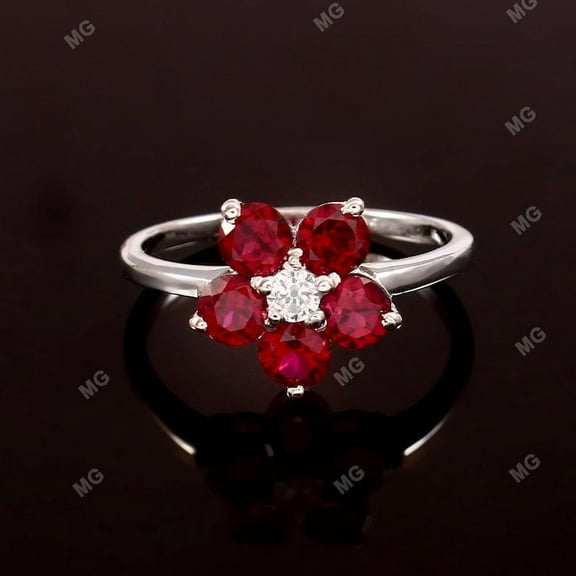 Pink Tourmaline Flower Ring Sterling Silver Stackable Gemstone Promise Ring Halo Art Deco Ring Women Anniversary Birthday Valentine Gift Her