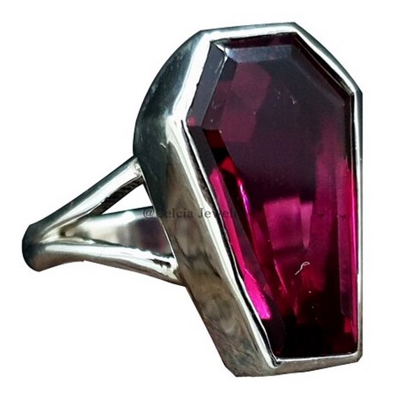 Pink Tourmaline Natural Gemstone Coffin Ring, Groomsmen Bridesmaid Mom Dad Husband Wife Girlfriend Boyfriend Unique Gifts Ring, Promise Ring, Statement Ring (tourmaline)