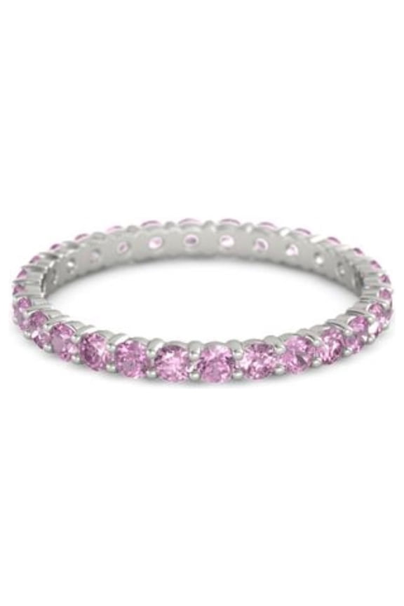 Pink Tourmaline Round 2.50 MM Eternity 925 Sterling Silver Women Stacking Ring Jewelry